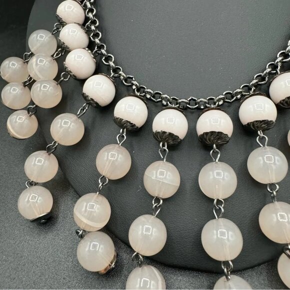 Purple Lilac Glass Bead Bib Plastron Necklace - Picture 7 of 8